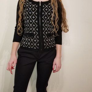 Black Beaded Zip Sweater